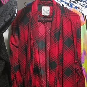 New York Laundry Red and Black Checkered Cardigan
